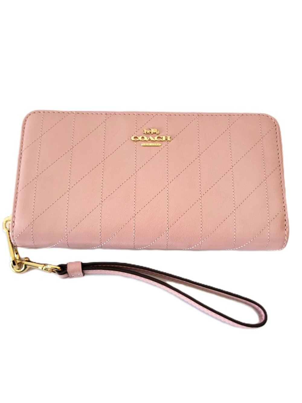 Coach CEL63 Long Zip Around Crinkle Quilting Shiny Leather Wallet Carnation
